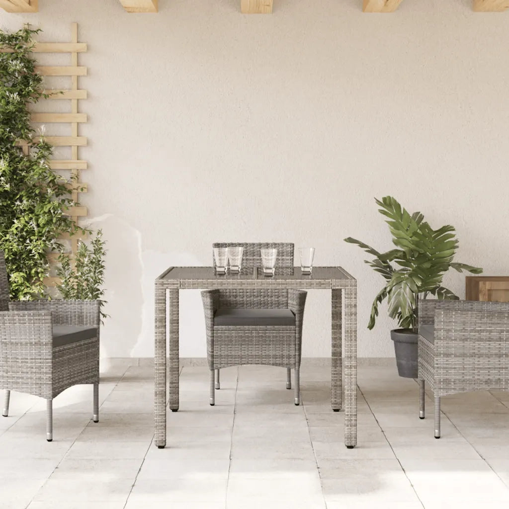 Tavolo da Giardino Piano in Vetro Grigio 90x90x75 cm Polyrattan 365526