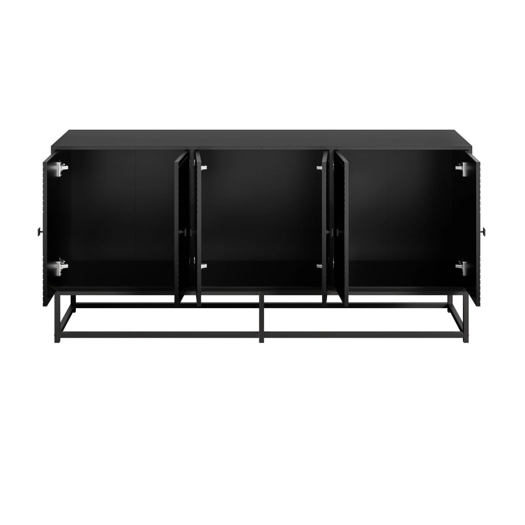 OKWISH Credenza Contenitore con 3 Vani Chiusi, Finitura Opaca e Ante in Rilievo, per Soggiorno o Ufficio, Nera, 160 × 38 × 75,5 cm