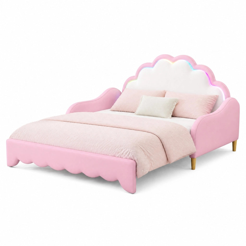 Letto divano trasformabile 140x200 cm con LED, rosa