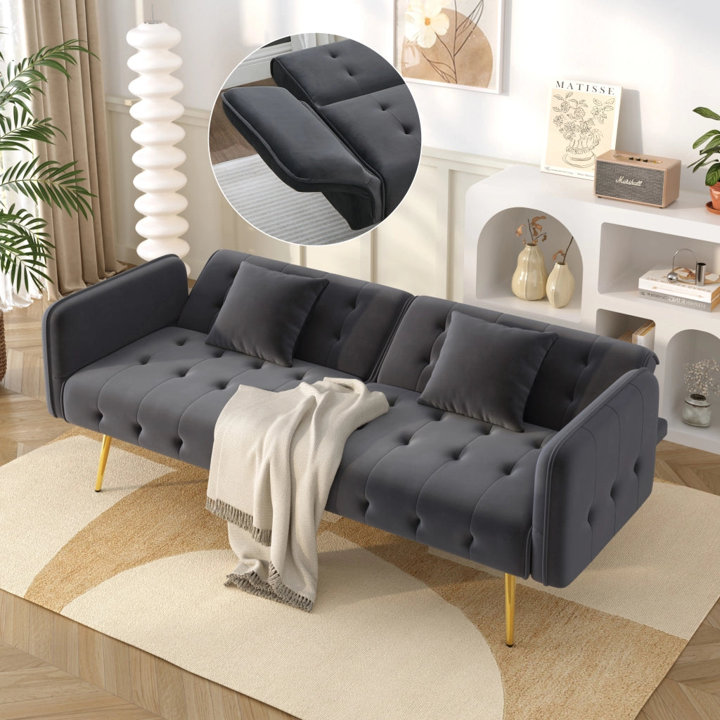 SOFÀ LETTO 2 POSTI 215x81,5 cm Velluto Grigio Antico