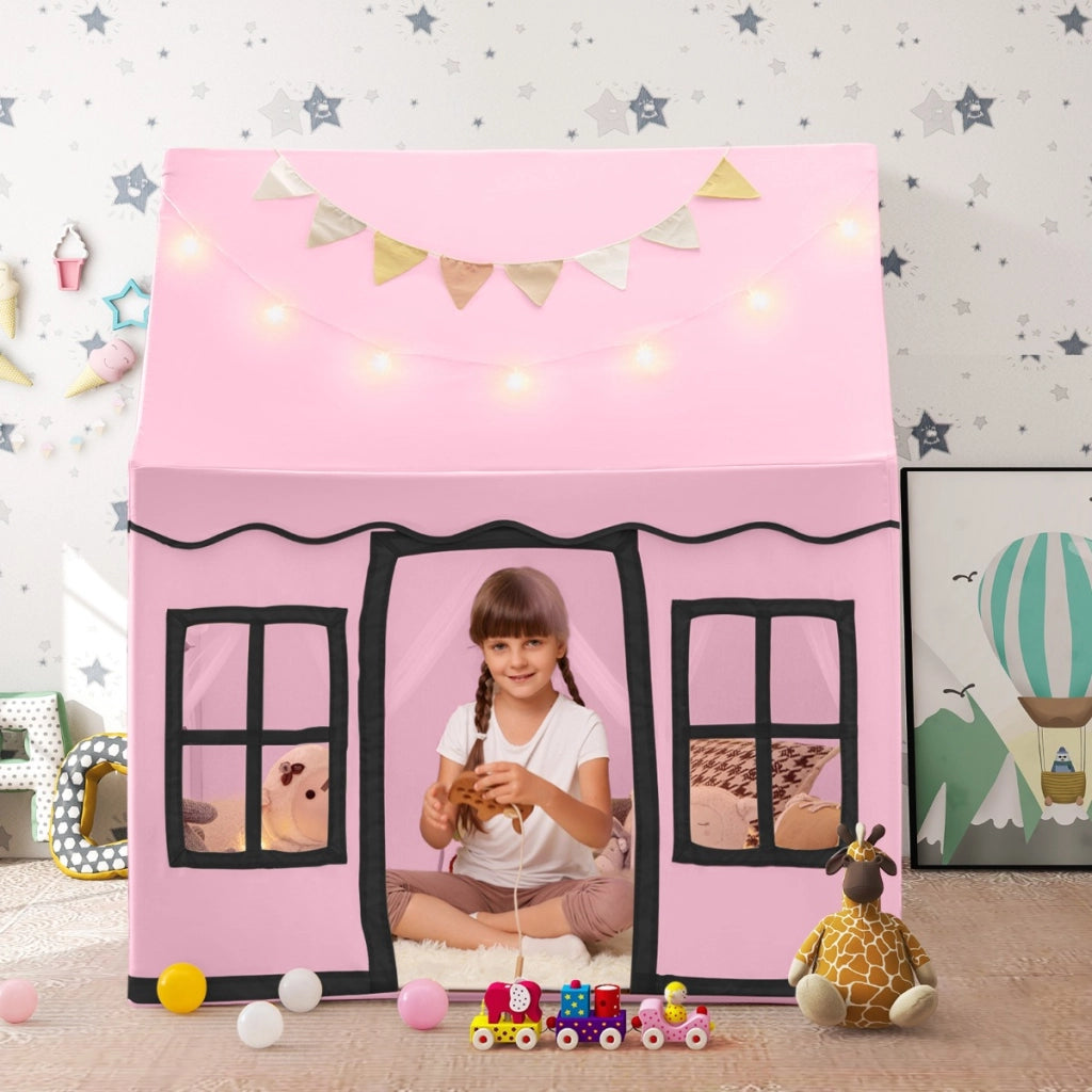 Tenda da gioco per bambini con luci a stella tappetino in velluto lavabile, Casetta per interni ed esterni Rosa-Tende e Casette per bambini