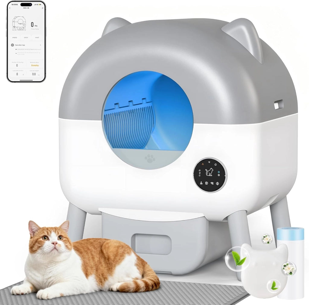 lettiera automatica per gatti, upgrade grande capacità, lettiera autopulente elettrica con controllo APP, adatta per gatti fino a 12 kg, include cat litter gatto con LED 6 colori.