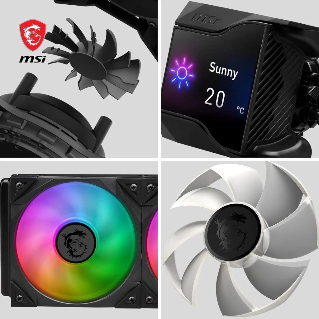 MPG CORELIQUID D240 CPU Liquid Cooler da 60 mm, 2 ventole ARGB da 120 mm, Tubazione anti-evaporazione, Raffreddamento GI - Compatibile con Socket AMD e Intel