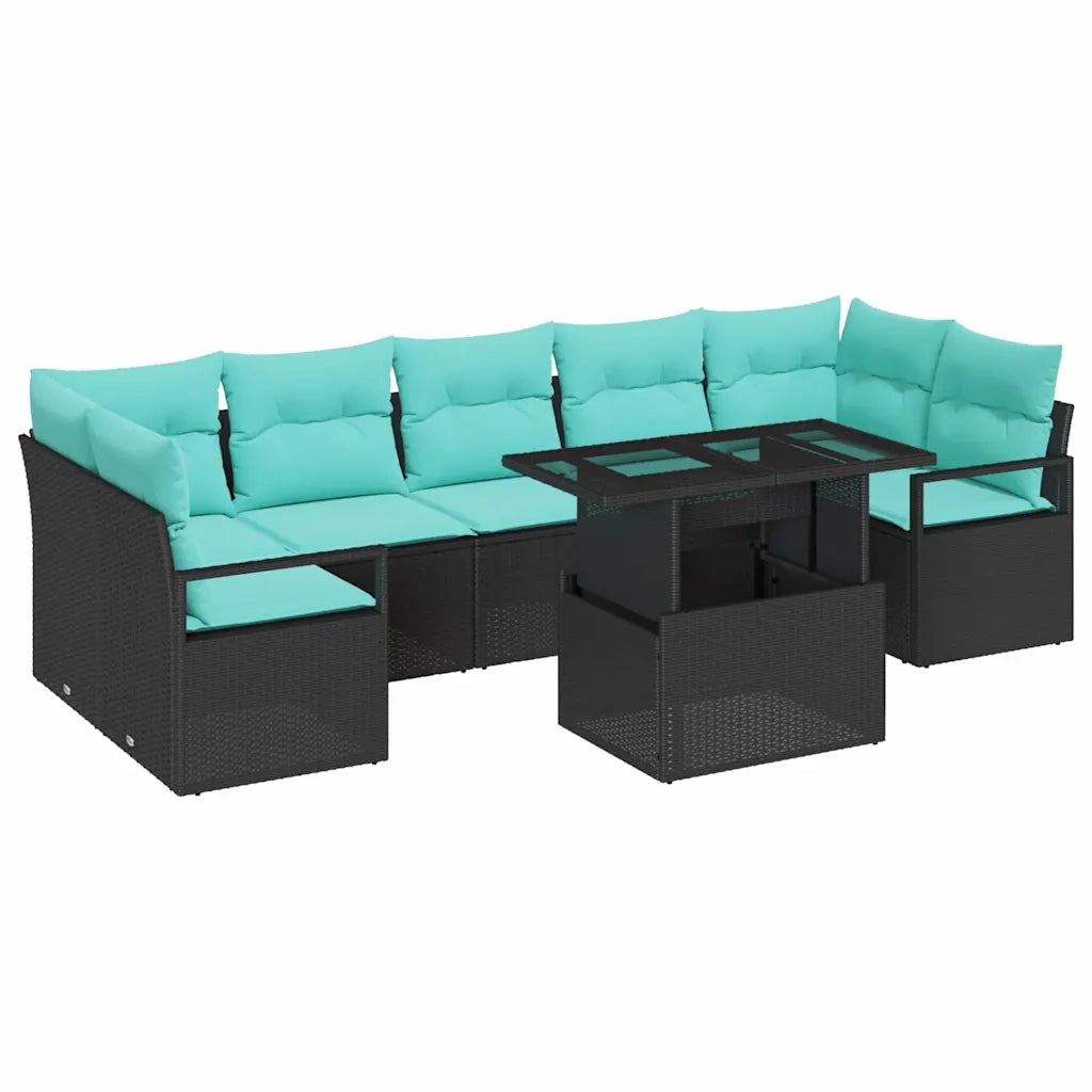 Set Divano da Giardino con cuscino 8 pcs Nero e Blu polyrattan 3348782