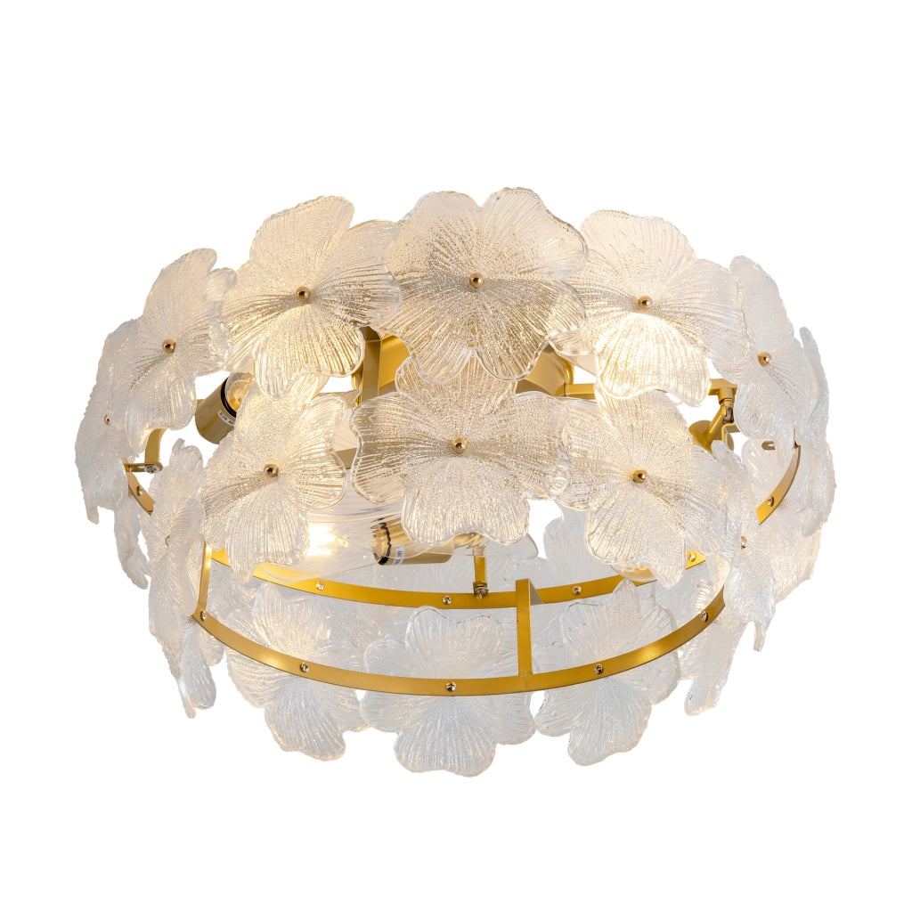 VENTILATORE DA SOFFITTO CON LUCE 55x55x23,5 cm Oro/Vetro, app e telecomando