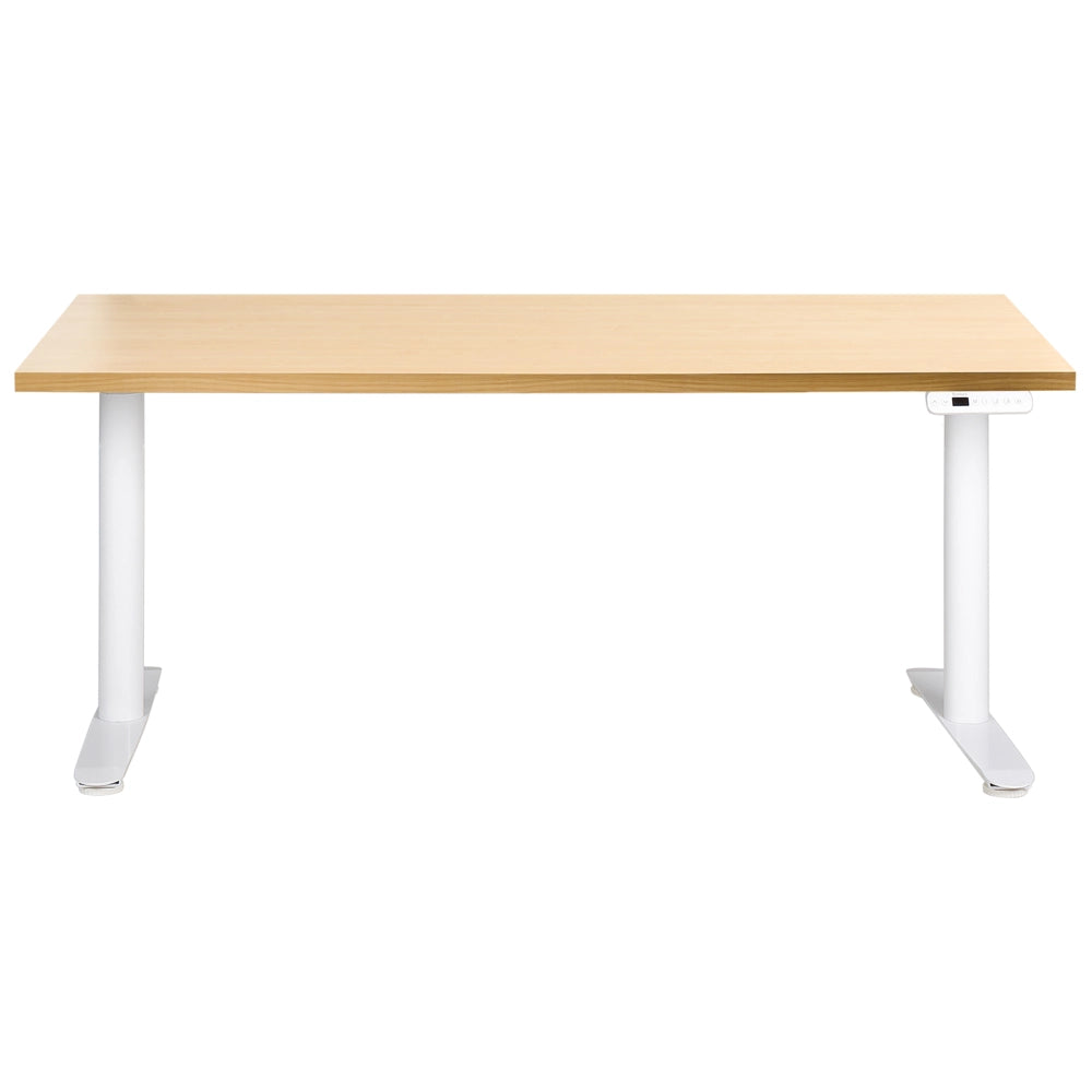 Scrivania regolabile in altezza elettricamente bianco 160 x 72 cm nero e marrone chiaro in acciaio verniciato a polvere