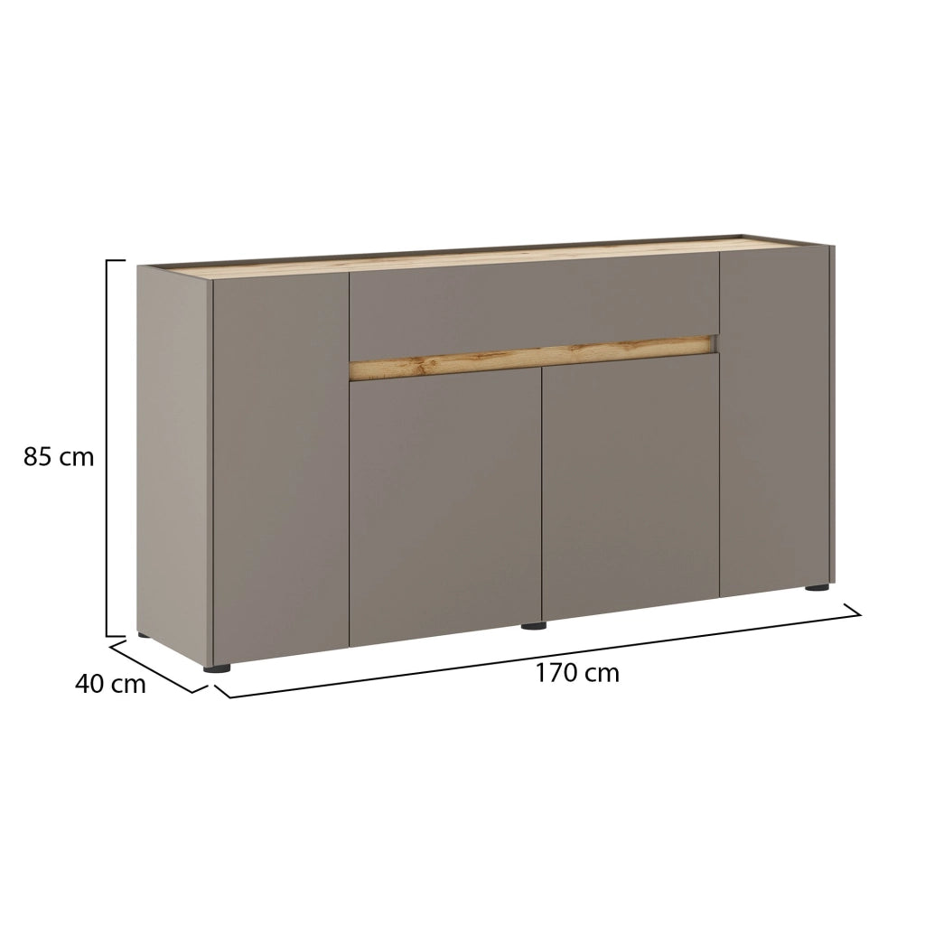 Madia Cirimido, Credenza 3 Ripiani, 170x40x85h cm Grigio Tortora
