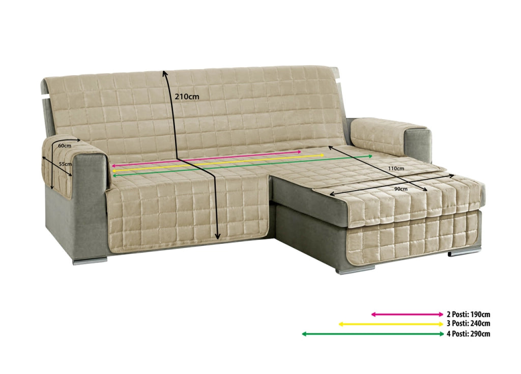 Copridivano Con Penisola Trapuntato Modello Kino Colore Grigio - 240 cm - Grigio