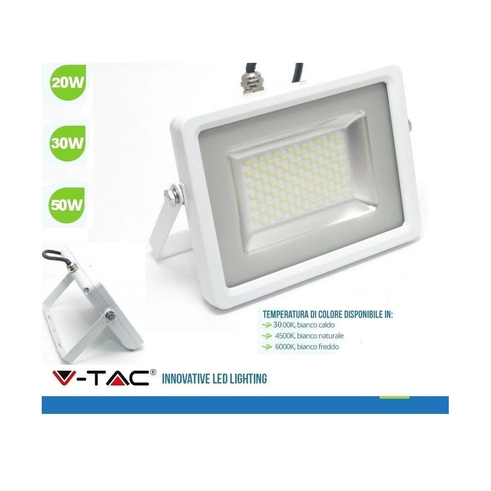 Trade Shop - V-tac Faro Led Smd 10w 20w 30w 50w 100w Ultra Slim Da Esterno Colore Bianco -