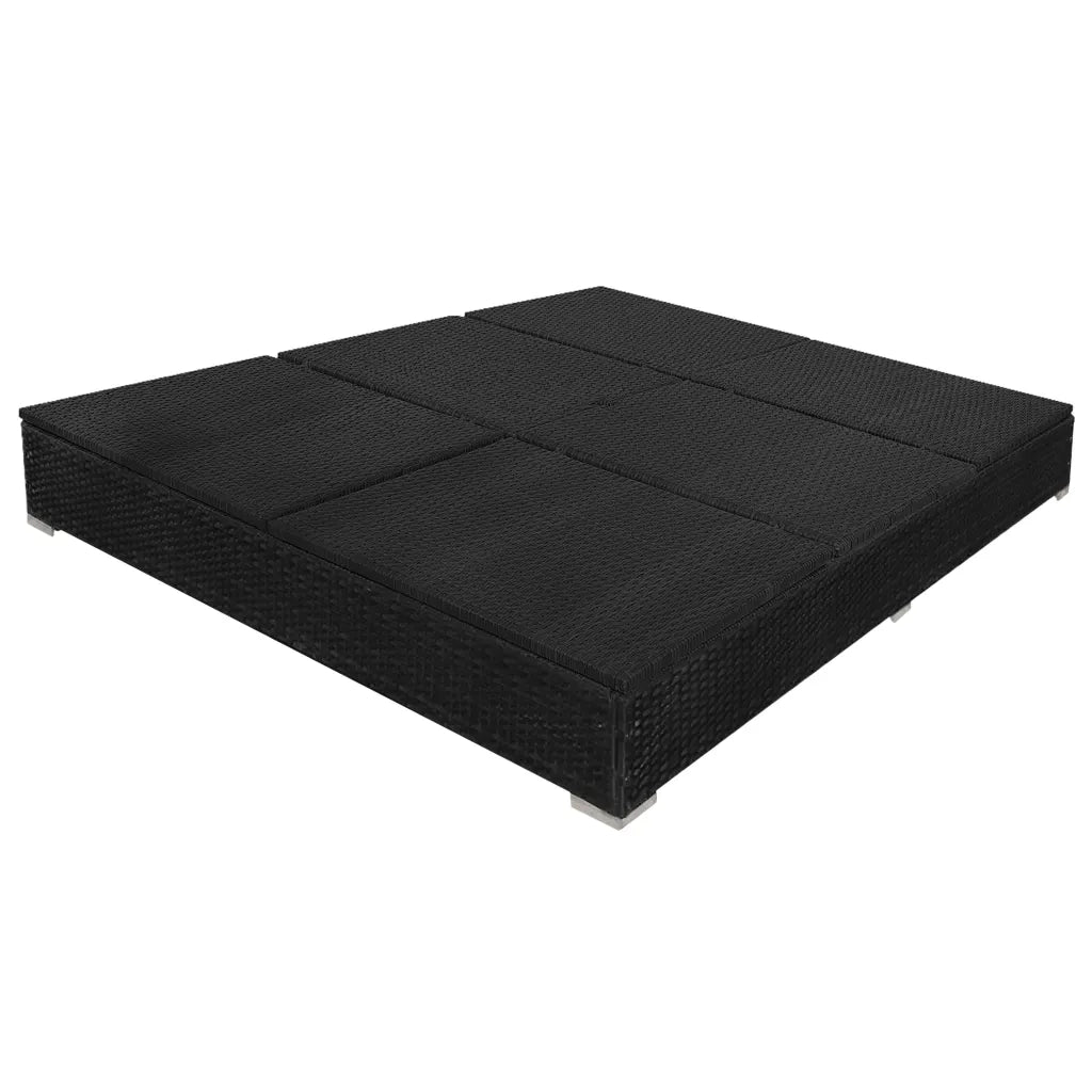 Lettino Prendisole | Sdraio da giardino | Lettino da sole con Ombrellone in Polyrattan Nero