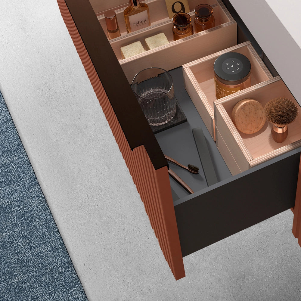 Mobile bagno sospeso 100 cm color terracotta cannettato con cassetto e lavabo Nara