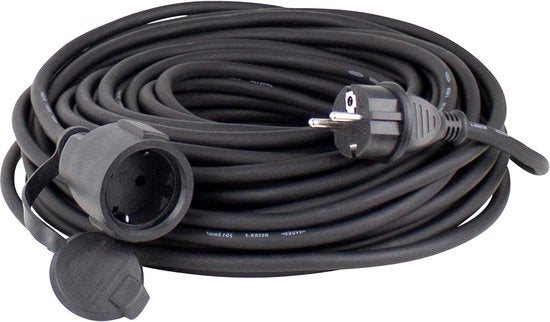 Cavo di allungamento in gomma - Bobina di protezione dei contatti - IP44 - 230 V/16 A - Lunghezza del cavo 5 metri - Nero