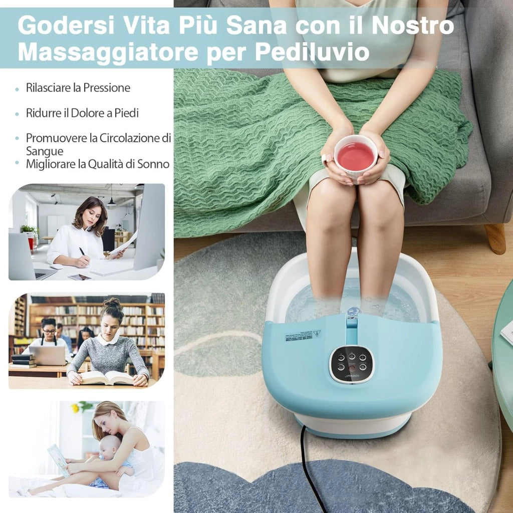 Pediluvio Massaggiatore Piedi Elettrico, Pediluvio Idromassaggio Plantare Pieghevole con Telecomando, 3 Temperature Regolabili, Timer, Fino al 45 (blu)