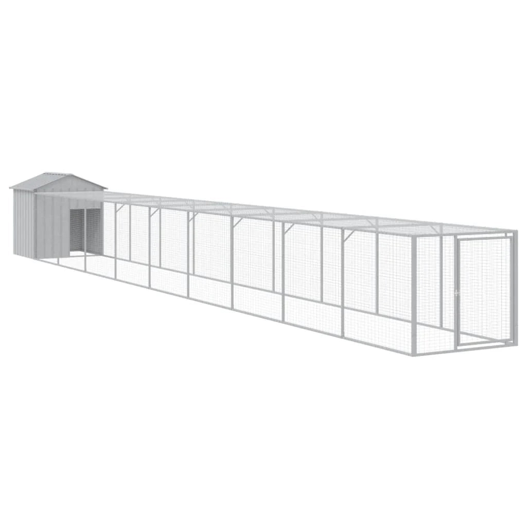 Recinto per pollaio con recinto per galline con cortile libero 117 x 1017 x 123 cm in acciaio zincato grigio 02_0043956