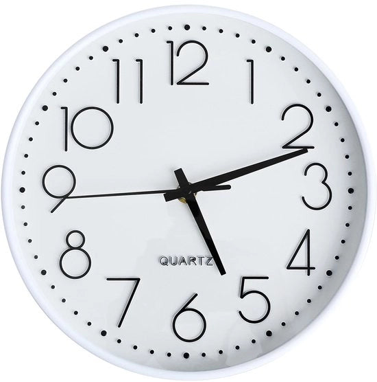 Orologio da parete silenzioso, non ticchettante, 25 cm orologio da parete compatta, alimentato da batterie, decorativo, moderno orologio da parete rotondo per ufficio, casa, bagno, cucina, camera da letto, scuola, salotto - bianco