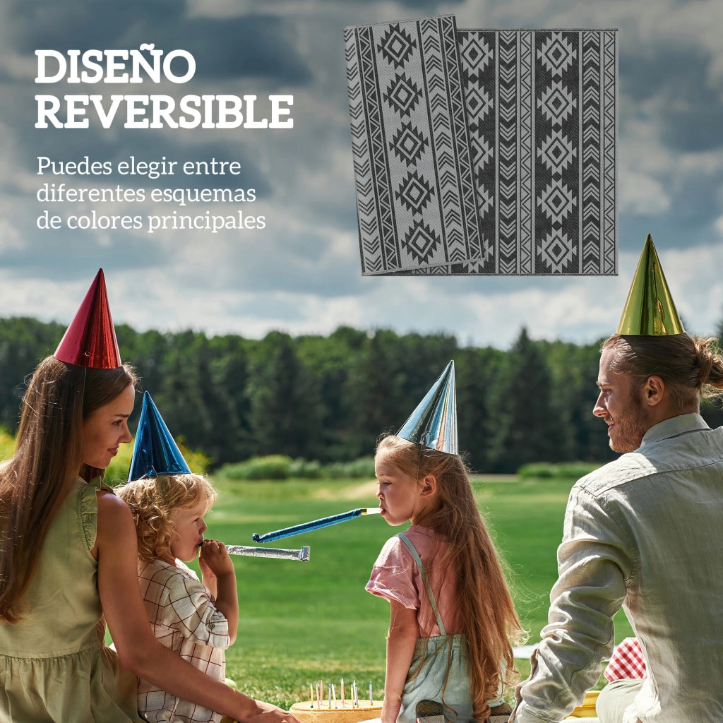 Tappeto Esterno Reversibile Impermeabile Anti-UV ¨C Zephmum ¨C 182x274 cm Nero Grigio