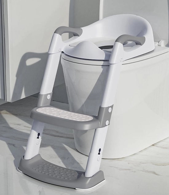 Accessori per toilet con gradino - Aiuto per l'addestramento alla pulizia - Accessori per toilet antiscivolo - Con cuscino - Regolabile in altezza - Ripiegabile - Unisex - Bianco crudo