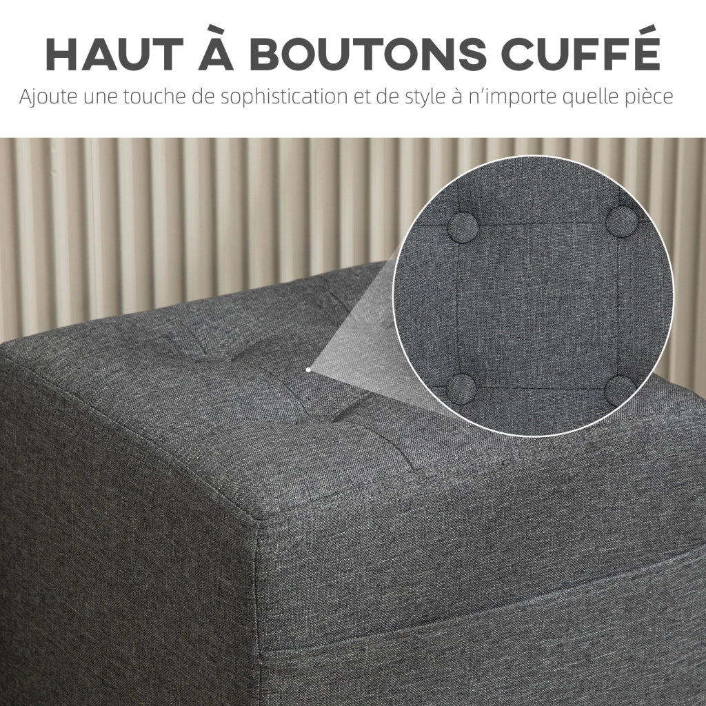 Pouf imbottito con tasca laterale ¨C Xylo ¨C tessuto grigio 35x35x35 cm