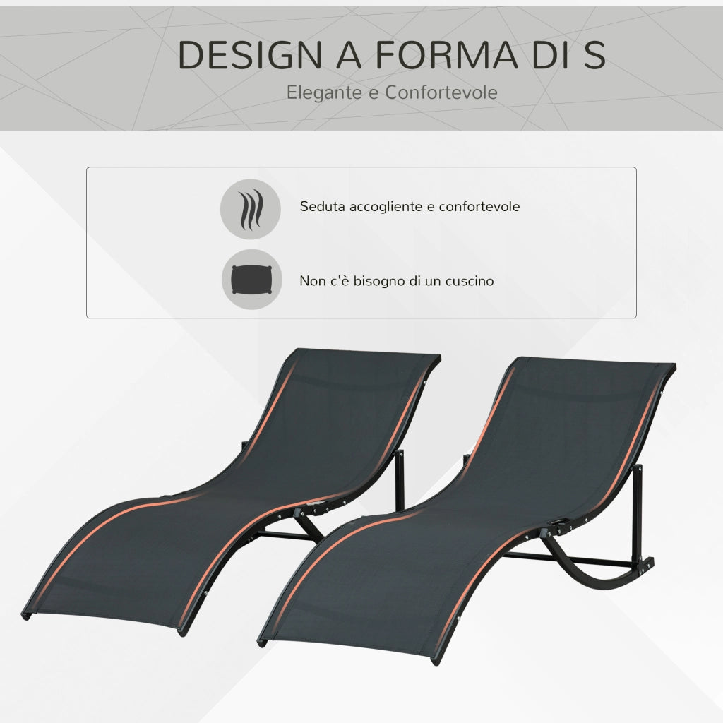 Set 2 Sdraio da Giardino Pieghevoli, Lettino Prendisole in Alluminio e Textilene, 61x165x63cm
