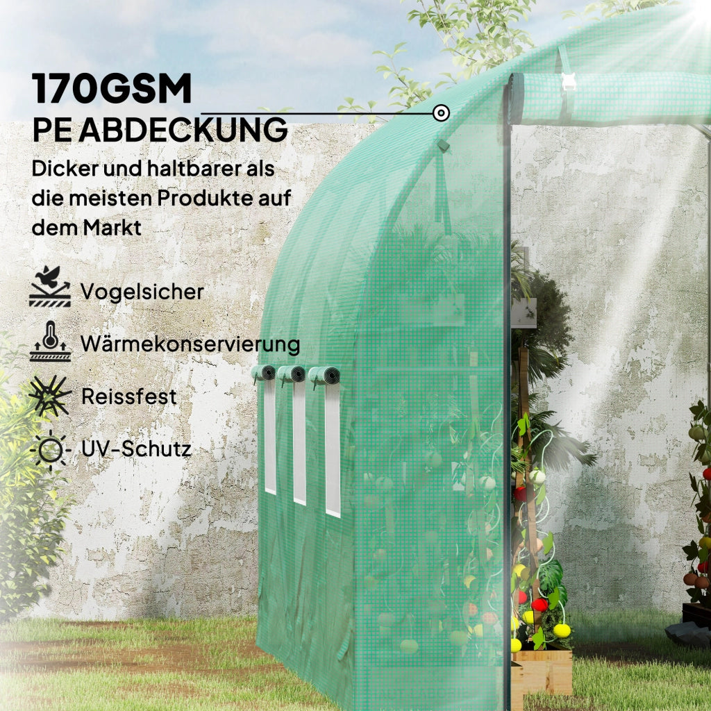 SERRA da giardino in plastica verde con porta arrotolabile e finestre a rete
