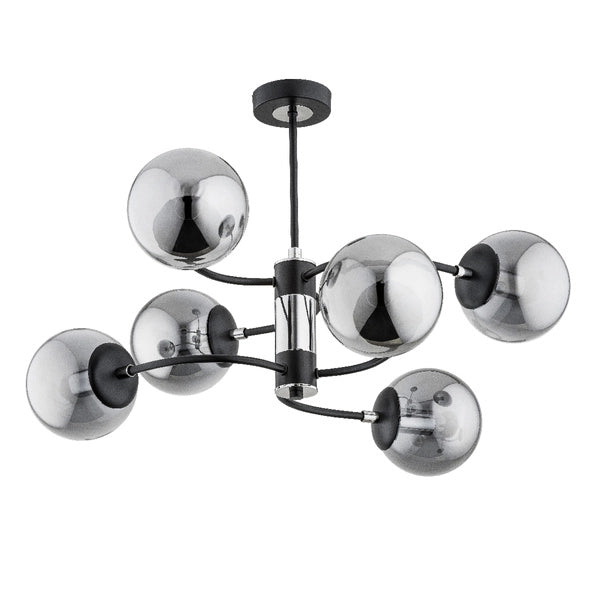 Plafoniera moderna decorativa Alfa DEMA 6xE14 nero/cromo 62cm