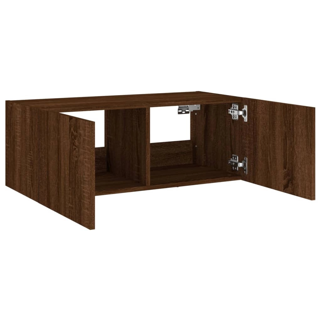 Mobile TV multimediale scaffale TV credenza mobile TV sala da pranzo soggiorno camera da letto montaggio a parete con luci LED rovere 80 x 35 x 31 cm marrone 02_0027963