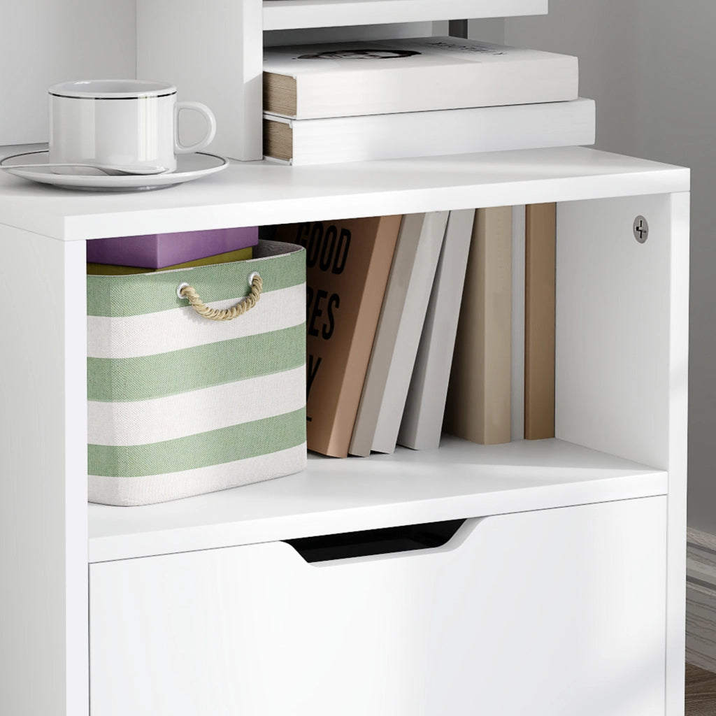 Comodino con cassetto, nicchia e ripiani effetto legno ¨C zephmum ¨C bianco 45x35x73 cm