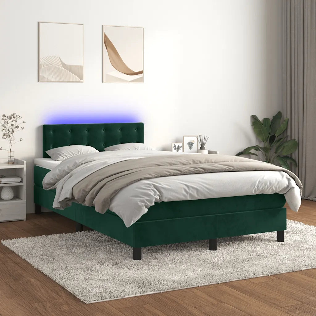 Letto a Molle con Materasso e LED Verde Scuro 120x190cm Velluto