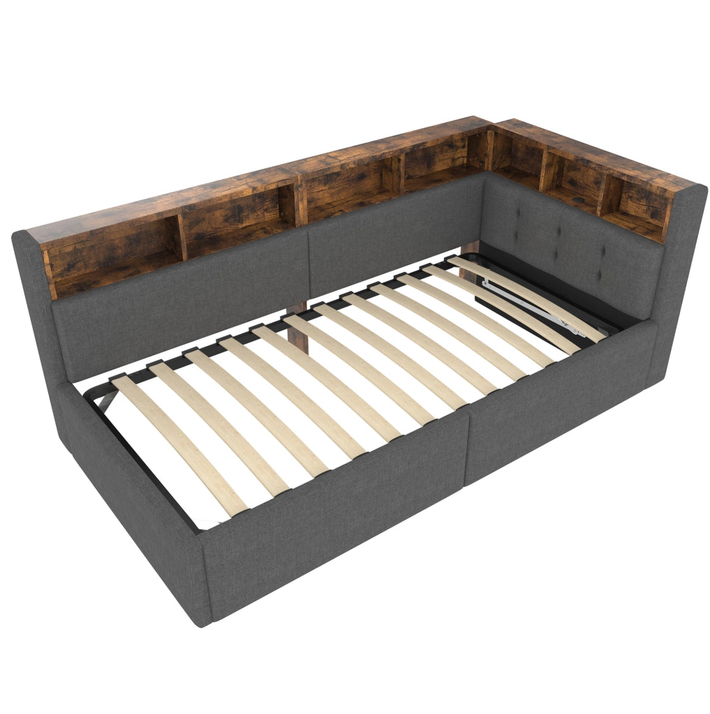 Divano letto singolo 90x200 cm con stoccaggio idraulico, illuminazione LED multicolore e porte USB-C e USB