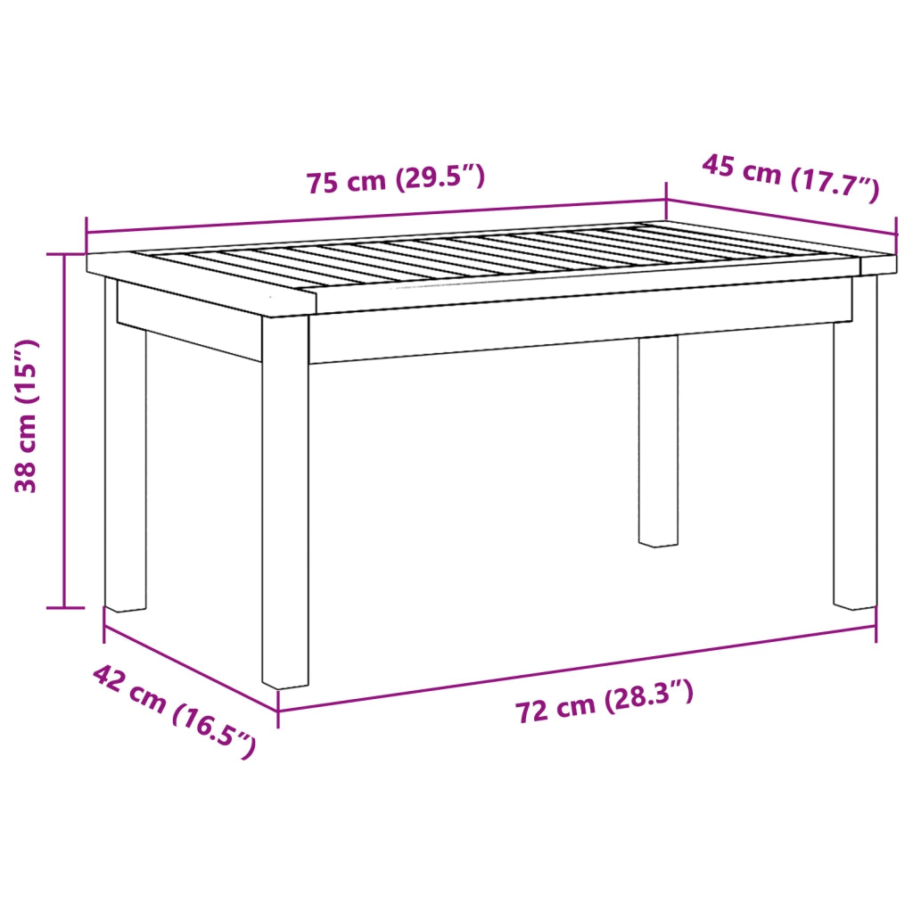 Tavolino  75x40x38 cm in legno massello di acacia