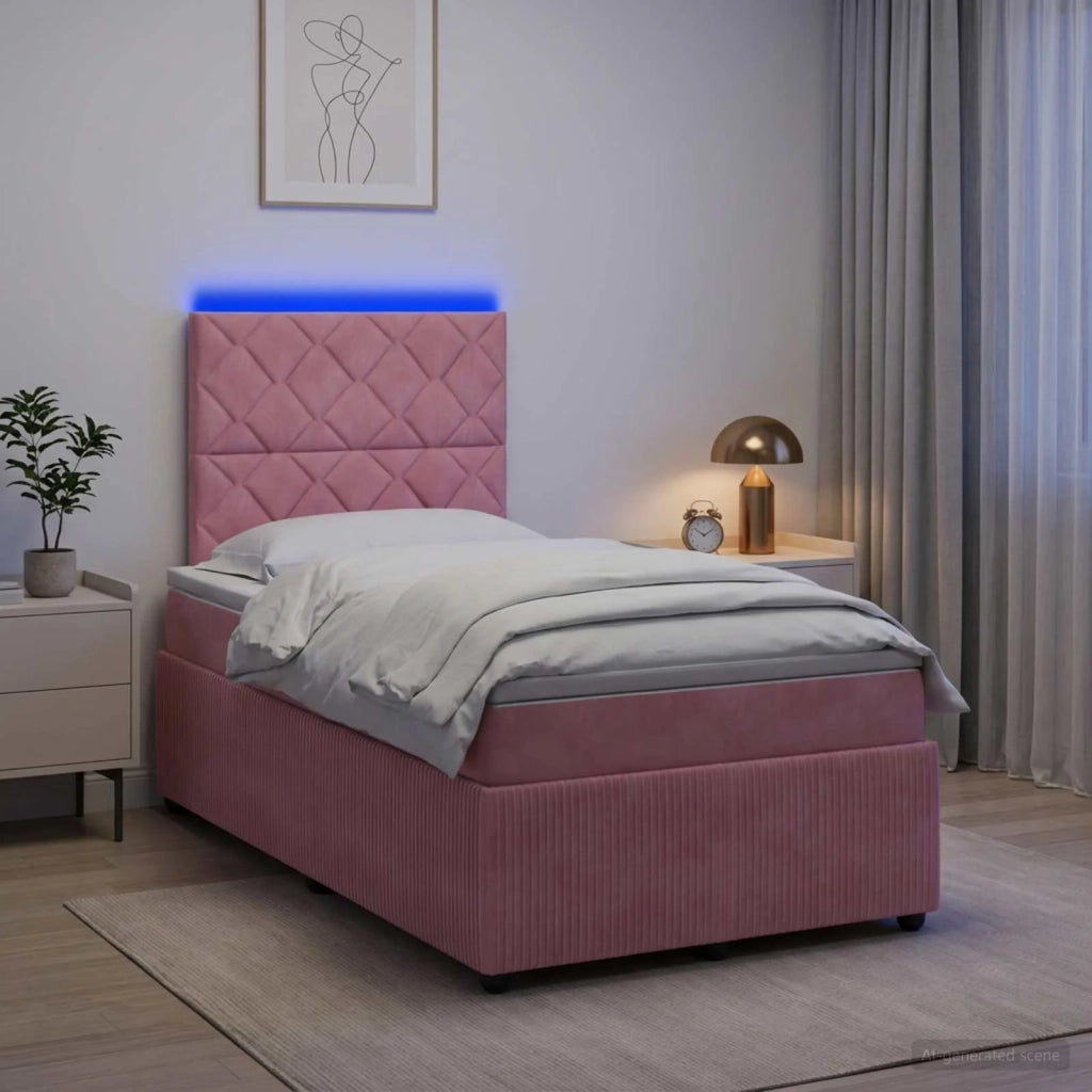 Letto Box Spring LED con Materasso Rosa 120 x 190 cm Velluto 3456040
