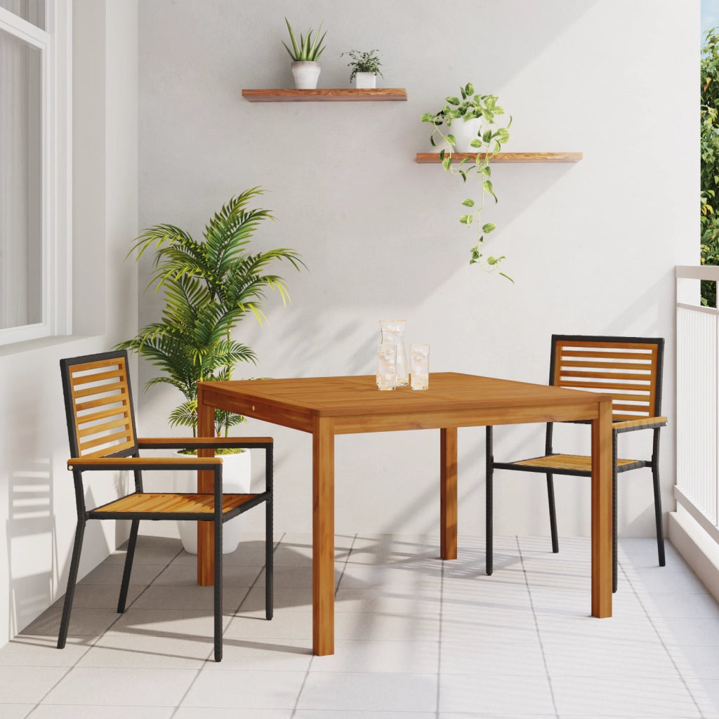 Set da Pranzo da Giardino  3 Pezzi Rattan Polipropilene Nero Acacia