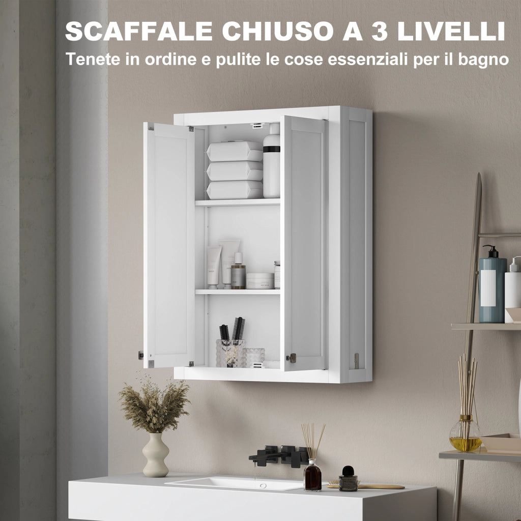 Mobile da Bagno Pensile in Legno con Ripiani Regolabili ¨C Zephmum ¨C 61x20x84 cm, Bianco