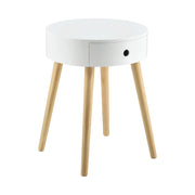Tavolino rotondo con cassetto cassettiera comodino mobile contenitore MDF laccato e pino bianco 50 x 38 x 38 cm 03_0003145