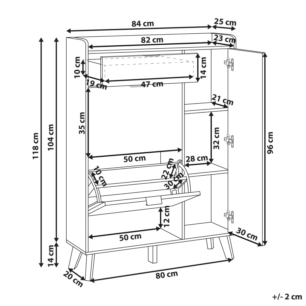 Scarpiera a 2 scomparti con 1 cassetto aggiuntivo in legno MDF melaminico con specchio colore marrone chiaro
