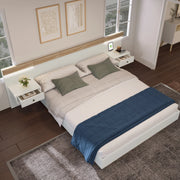 Letto matrimoniale 180x200 cm con LED, USB-C e comodini