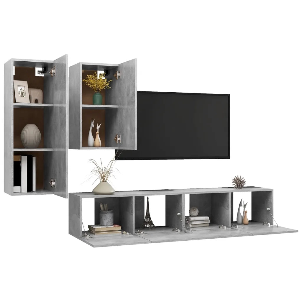 Set di Mobili Porta TV 4 pz Grigio Cemento in Legno Multistrato 3079152