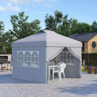Gazebo da Giardino 297x297x284 cm con Altezza Regolabile su 3 Livelli e Finestre Grigio Chiaro