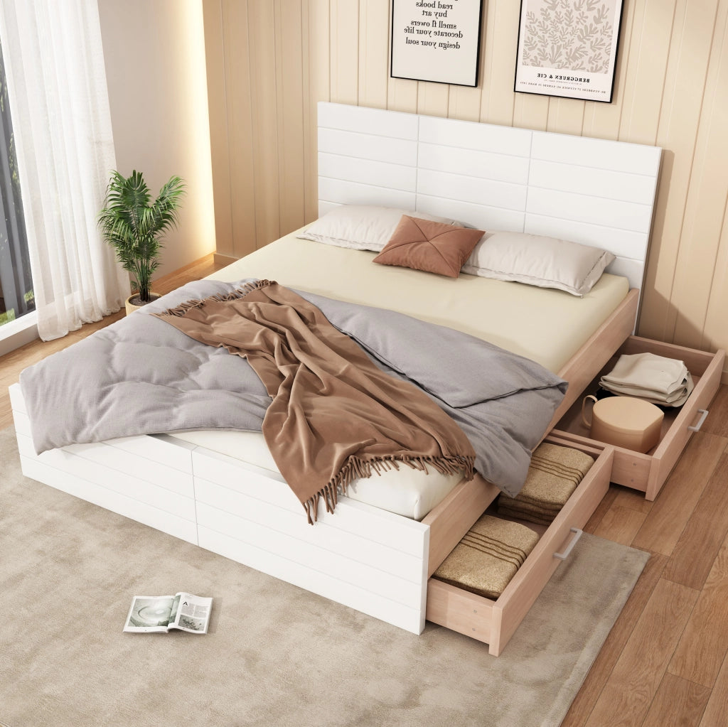 Letto matrimoniale 180x200 cm con 2 cassetti bianco rovere