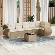 Set Divani da Giardino 7 pz con Cuscini Beige in Polyrattan 3221397