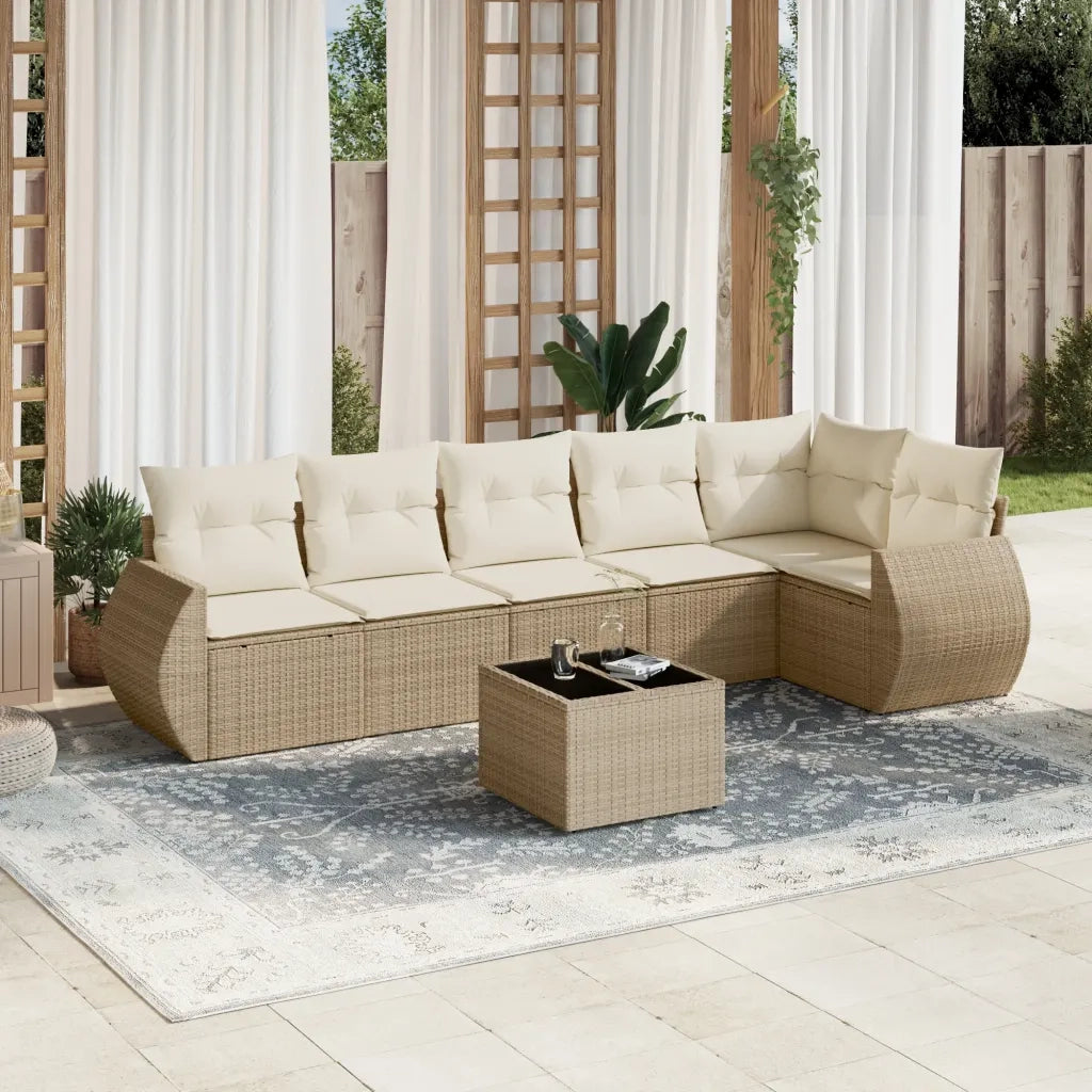 Set Divani da Giardino 7 pz con Cuscini Beige in Polyrattan 3221397