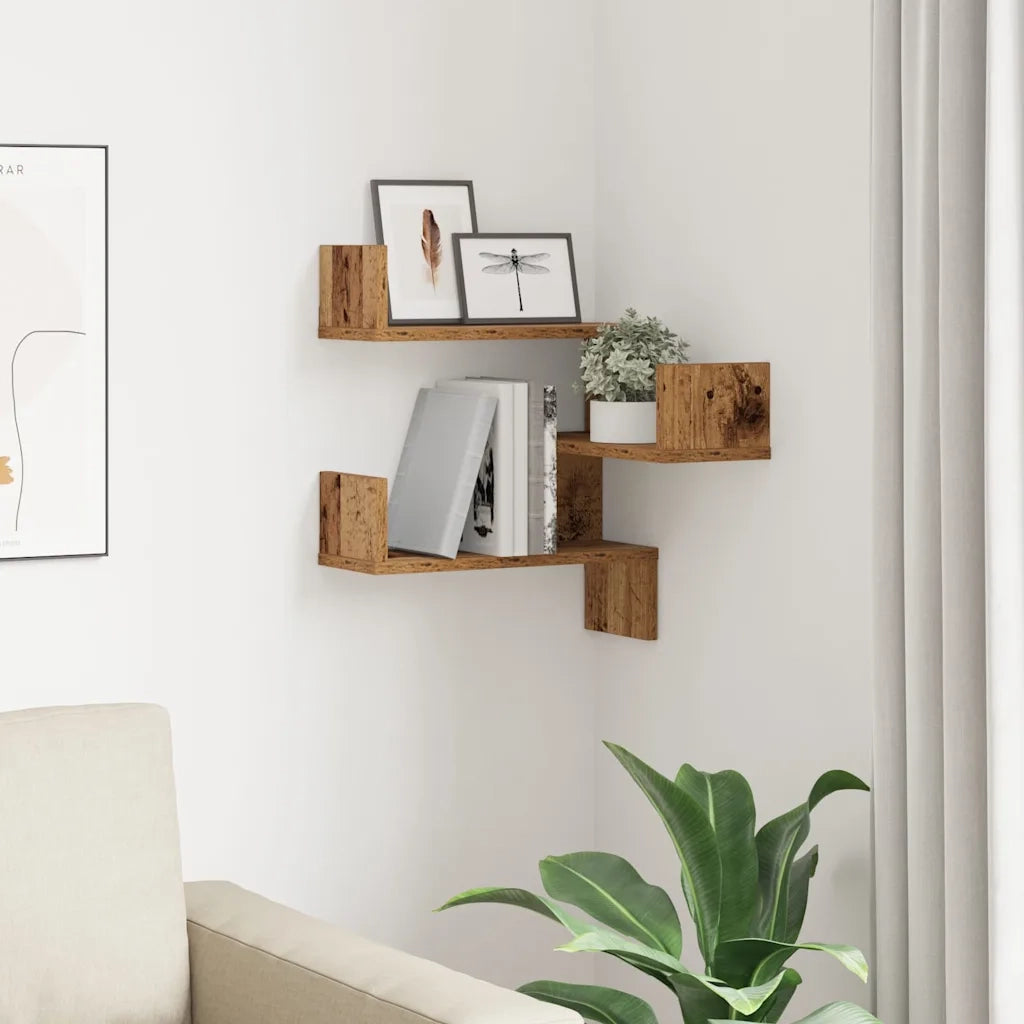 Scaffale Angolare Muro Legno Antico 40x40x49,5 cm Truciolato 856606