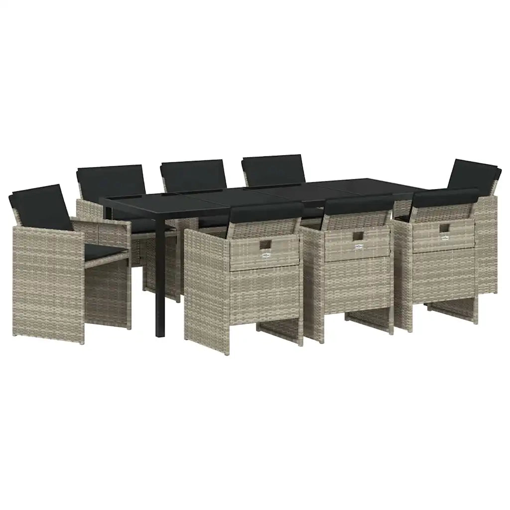 Set da Pranzo per Giardino 9 pcs Grigio chiaro polyrattan 3379963