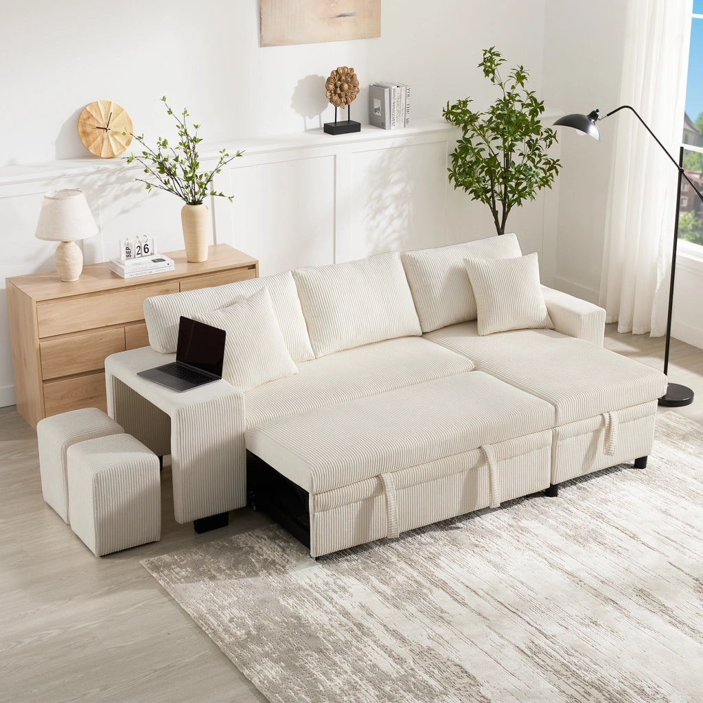 Divano Letto Angolare 3 Posti con Contenitore, USB e Cuscini ¨C MINIMAL ¨C Tessuto