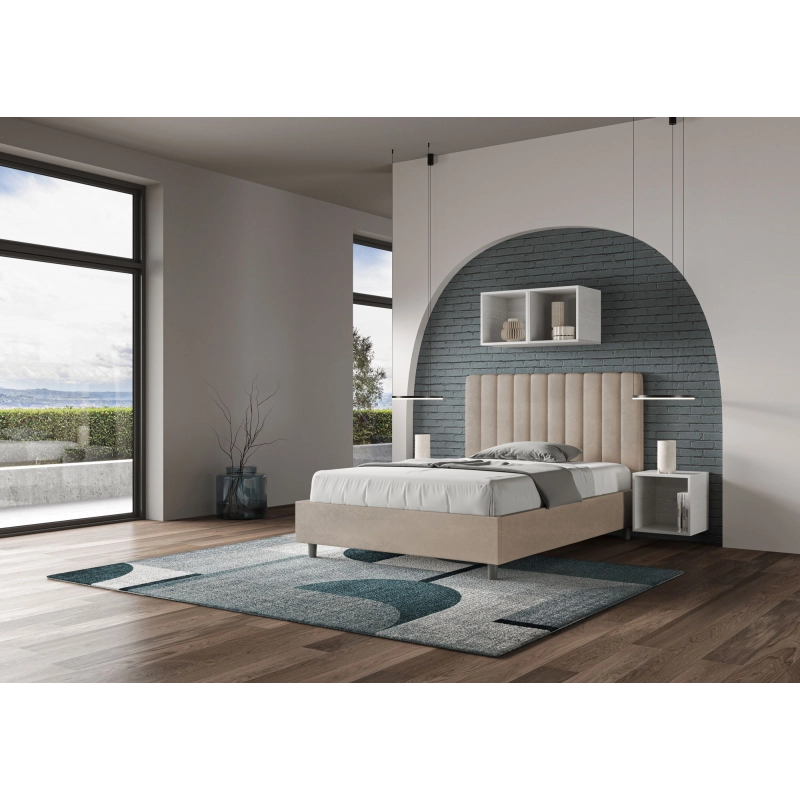 Letto imbottito 1 piazza e mezza 120x210 cm Agueda - Senza rete,Microfibra,Sabbia