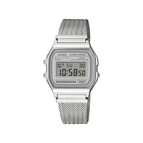 Orologio casio a158 wem 7ef vintage silver e white