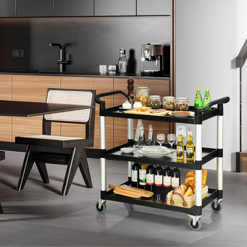 Carrello da cucina a 3 livelli, multifunzionale con manici umanizzati e ampio spazio di archiviazione e ruote flessibili con sistema frenante, carrello multiuso per cucina, magazzino, ufficio