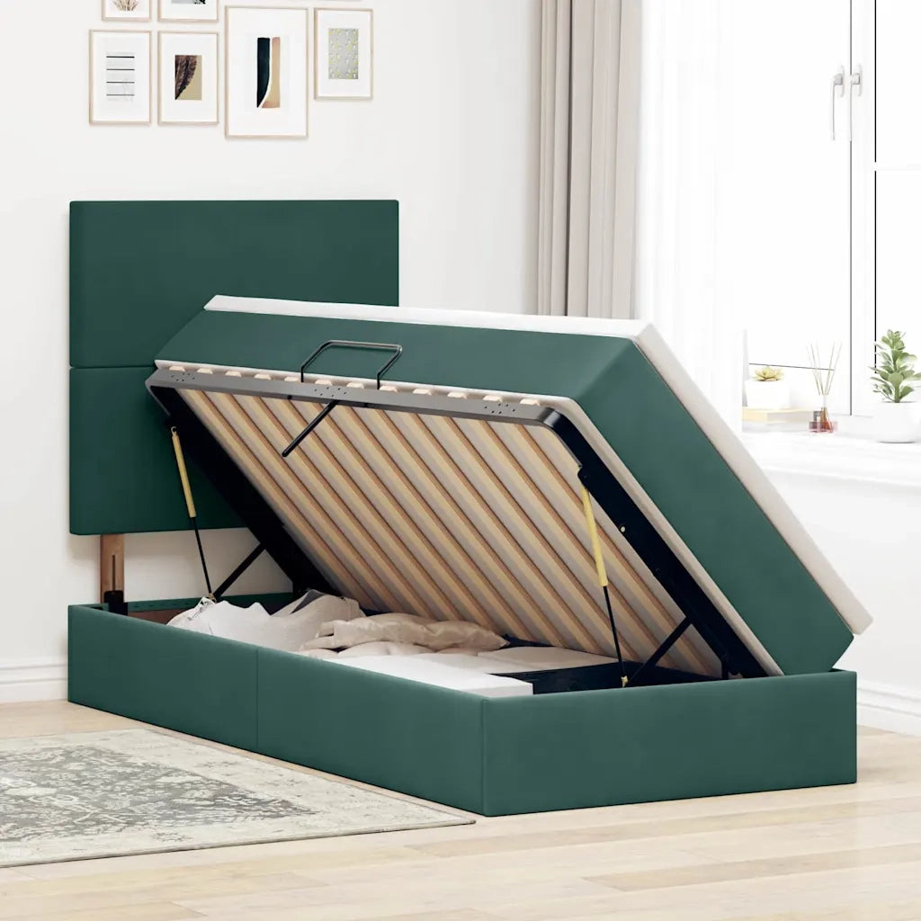 Letto con contenitore e materasso Verde Scuro 90 x 190 cm