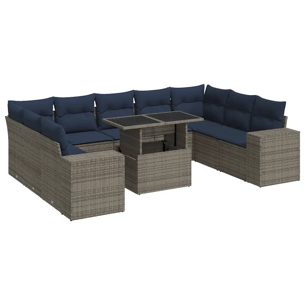 Divano Giardino 10 pz con Cuscini Grigio in Polyrattan Acacia