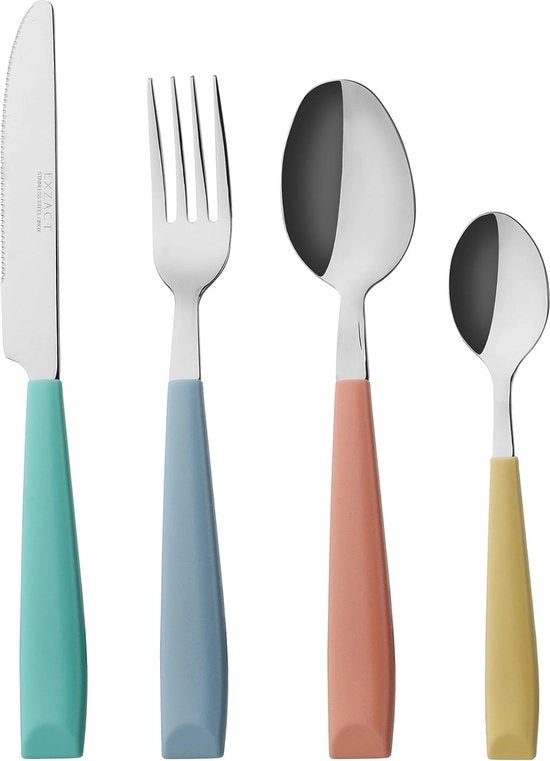 Set di Cucchiaini e Forchette in Acciaio Inox con Maniglie in Plastica Colorate 24 pezzi